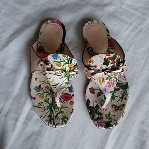 Gucci horsebit floral sandals , size 5